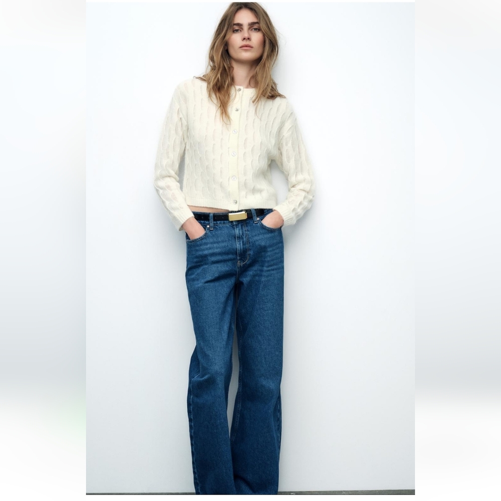 New Zara WOOL BLEND SCALLOP EFFECT CARDIGAN (XL)